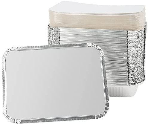 PINGEUI NGOSUET 50 Stück 1000ml Aluschalen mit Deckel, Aluminium Grillschalen Aluminium Tropfschalen Alu Grillschalen für Kochen Rösten Backen, 229x169x50mm