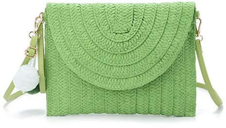 Syrads Bolso de mano de paja de noche para mujer Bolso de playa de verano Bolso de sobre tejido de paja