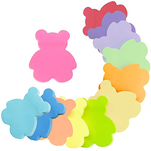 12 Farben Farbige Haftnotizen, Haftnotizen Klebezettel | Farbig Runden Notizblöck Super Sticky Notes für Büro Zuhause Schule Sitzung (Bär+600 Blatt+70*70mm)