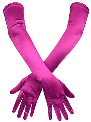 LUTER Lange Ellbogen Satinhandschuhe, Elegant Dehnbar Lange Handschuhe 53cm Opernhandschuhe Abend Tanzparty Handschuh für Frauen Prom Cosplay Karneval Jubiläum (Rosarot)