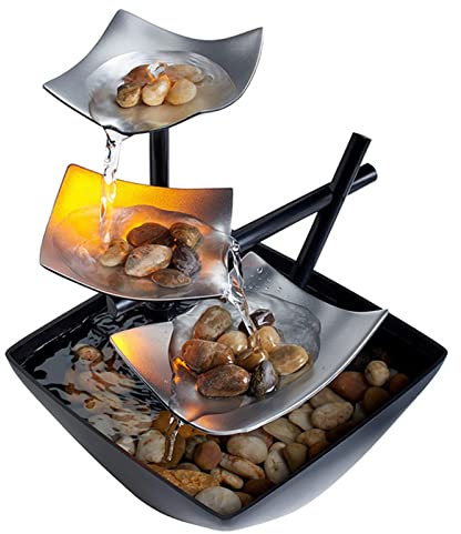 Zimmerbrunnen Zierbrunnen,Tabletop Springbrunnen Ornament Wasserfall mit Led und Deko-Steinen,3-stufiger Entspannungs Tischbrunnen,Gartenbrunnen Meditationsbrunnen,für Zuhause,Büro,Garten (Stil2)