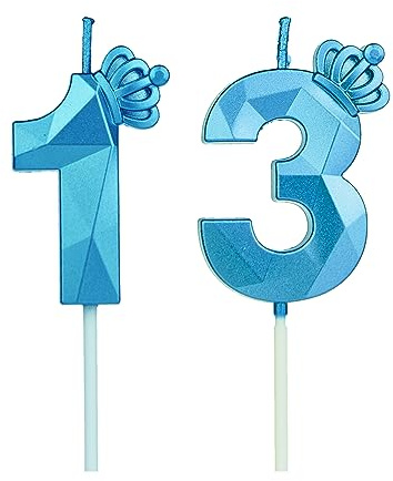DTXLX Blau Krone Zahl 13 Geburtstagskerzen Kuchen Deko | Zahlen, mit, 3D, für, geburtstagsdeko, Kinder, Partys, Hochzeiten, Firmenfeiern, Jubiläen, #13