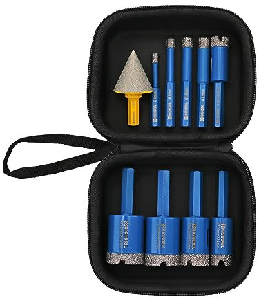 HIGHDRIL Diamond Hole Saw Kit - (6/8/10/12/16/20/25/30/32mm+35mm Hex Chamfer) Diamond Core Drill Bit Set for Porcelain Ceramic Granite Marble Hard Materials (Hex shank)