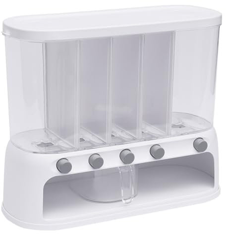 DeeDuud Getreidespender 5 Gitter Lebensmittelspender Mit 4 Bewegliche FäCher Und Reistrichter One-Click Reisausgang Getreide-AufbewahrungsbehäLter FüR Kleine KöRner