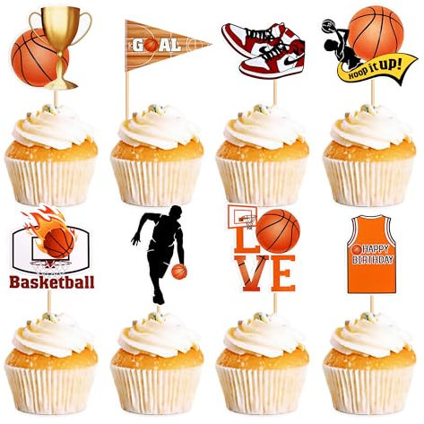 Ercadio 24 Pack NBA Star Basketball Cupcake Toppers - Basketball Player Cupcake Picks for Sport Theme Baby Shower Birthday Party Cake Decoration Supplies
