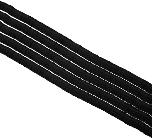 PATIKIL 6mm Polymer Clay Beads Spacer, 1750Pcs 5 Strands Round Flat Handmade Bead Spacer for Craft Home Decor Chain Bracelets Jewelry Making, Black