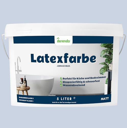 derendo Latexfarbe blau lavendel matt abwaschbar 5L Innen Küche Badezimmer blaue Wandfarbe hohe Deckkraft
