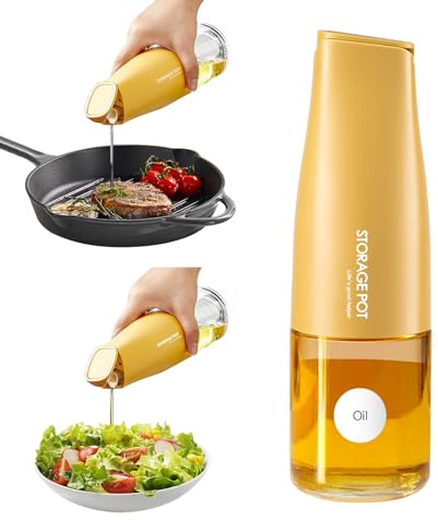 YARRAMATE Auto Flip Olivenöl ölflasche für die Küche, 500 ml ölspender glas öl essig und öl flasche mit Ausgießer, Ölbehälter, Sojasaucenspender (Gelb), Etiketten