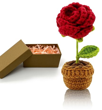 HeDaKang Geschenke Frauen Gehäkelte Blumen - Muttertag Geburtstag für Familien, Freunden, Kollegen Handgemachte Gestrickte Rose Kunstpflanze Wohnzimmer Büro Auto Deko…