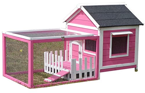 WYRMB Hundekäfig-Hühnerställe für den Außenbereich mit schrägem Asphaltdach und lustigem Freilaufgehege, abnehmbar, großes Hundehaus, Balkon, Innenhof, Geschenk (Rosa, 146 x 77 x 82,4 cm)