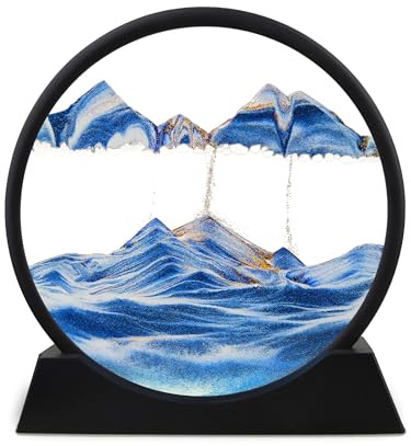 JYK-BU Décoration de sable mouvant 3D - Bureau d'art de bureau - Mouvement liquide - Pour homme et adulte - Gadgets de sablier - Jouets pour soulager le cadre rond - Ornements de paysage de sable