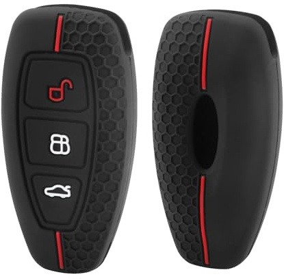 Aeipou Weich Silikon Autoschlüssel Hülle Kompatibel mit Ford Focus Fiesta Kuga St Line Puma Smax Mondeo Ranger Schlüsselanhänger Zubehör TPU Shell Schwarz Rot