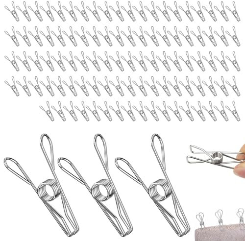 Rseuphiee 100 Pezzi Mollette, Mollette Acciaio Inox, Piccole Mollette in Metallo, Mollette Antiscivolo, Mollette Panni, per Biancheria da Letto, Asciugamani, Calze, Cartolina, Chiusura per Snack