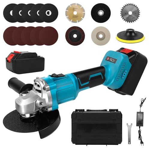 Akku Winkelschleifer Kompatibel mit Makita Akku 18V, Bürstenloser Kabelloses Winkelschleifer mit 1 Akku, Ø 125mm Trennscheibe Polierpad und Schleifscheibe, zum Schneiden, Polieren, Schleifen Entrosten