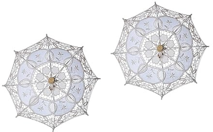 DEARMAMY 2stücke Eleganter Spitzen-Regenschirm Für Hochzeiten Vintage Lace Parasol Mit Griff Fotorequisiten Für Braut Tee-Party Oder Besondere Anlässe