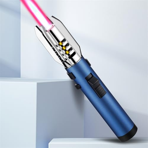 Butane torch lighter, windproof jet flame lighter, lightsaber lighter, flame adjustable and refillable, cool lighter with flame switch lock. Suitable for BBQ outdoor campfire gift (butane not included