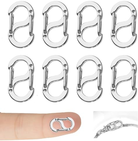 8 Stück Doppelöffnungs Verkürzer Verschluss, Verschlüsse für Armbänder aus Edelstahl, S-Lock-Armband Verschlüsse, Halsketten Verschluss, mini Karabiner (16mm-Silber)