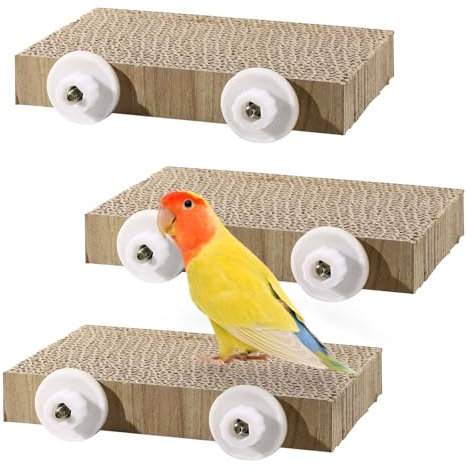 Realand 3 Pack Papageienkäfig Sitzstange Vogel Kauspielzeug, Medium Pappe Sittich Spielplatz Sittich Stand Nymphensittich Zerkleinern Plattform Käfig Zubehör für Wellensittich Kakadu
