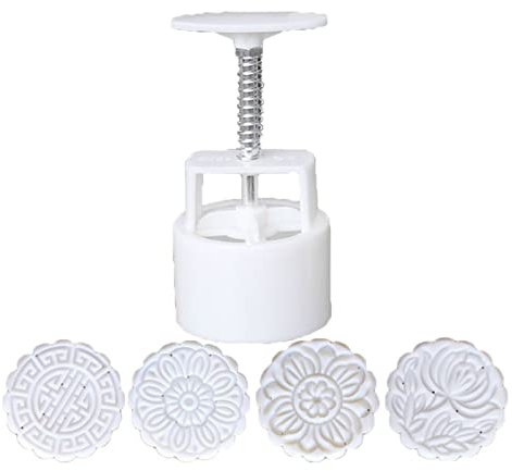 OTENG Hand Press Mooncake Mold Mooncake Mold 100g with 4pcs Hand Press Cookie Stamp Moon Cake Mould Pastry DIY Tool for Mid-Autumn Festival