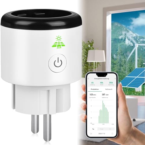 Warmfay Stromzähler Steckdose, WLAN Steckdose Stromzähler für Balkonkraftwerk Zeitschaltuhr Steckdose, Bidirektionale Messung von Stromverbrauch&Erzeugung für Mini PV Stromverbrauchsmesser 2,4GHz 16A