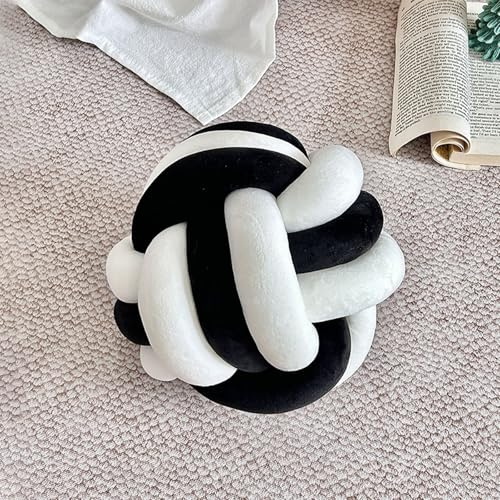 GYWZTJ Large Knot Ball Pillow, Knot Cushion, Aesthetic Pillows for Bedroom, Handmade Round Plush Pillow, Calming Stress Relief PlushToy, 28 × 28cm (White and black)