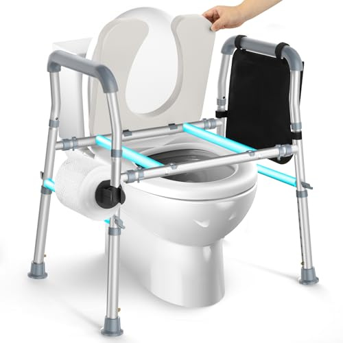 Raised Toilet Seat with Handles, Toilet Seat Raisers for Seniors with Adjustable Height and Width, Handicap Raised Toilet Seat for Elderly, Pregnant Women, Fits Any Toilet