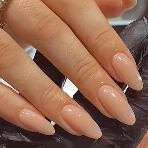 24 Stück Nägel zum Aufkleben Mittel Mandel, Nude Rosa Natürlich French Press on Nails Einfarbig Künstliche Fingernägel zum Aufkleben, Acryl Kunstnägel Fake Nails Wiederverwendbar Falsche Nägel