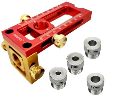 CLLBANT 2-in-1 Screw Jig Adjustable Aluminum Cross Dowel Drill Guide Kit Woodworking Pocket Hole Jig for Bed Cabinet Screw Punch Locator