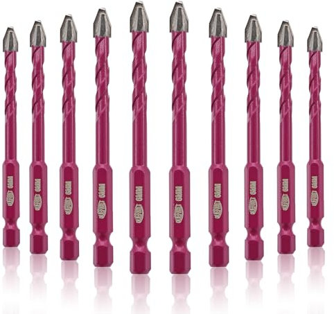 QUEFORET Brocas Excentricas 6mm - 10 Piezas Brocas de Corona para Madera Plástico Mampostería Hormigón, Perforación en Húmedo Azulejos Cerámica Mármol Vidrio, Mango Hexagonal de Cambio Rápido