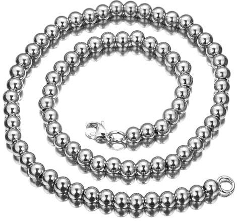 Daesar Kette Herren ohne Anhänger Edelstahl, 4MM Kugelkette mit Karabinerverschluss Hip Hop Halskette 51CM Silber für Männer Jungen