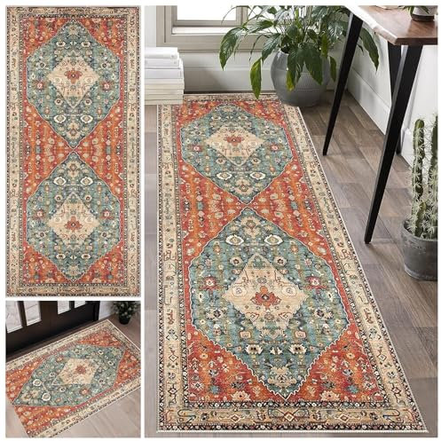 Tappeto antiscivolo lavabile per corridoio, 40 x 60 cm, lungo, per soggiorno, camera da letto, bagno, cucina, ingresso, ingresso, cucina, tappetino lungo con base antiscivolo