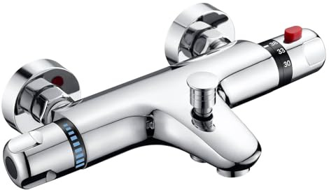 Zamery Chrome Thermostatic Shower Mixer Thermostatic Bath Tap Shower Mixer Tap Wall Mounted 38°C Safety Lock Constant Temperature Control Anti Scald Tap Hot Cold Water Mixer for Bathroom