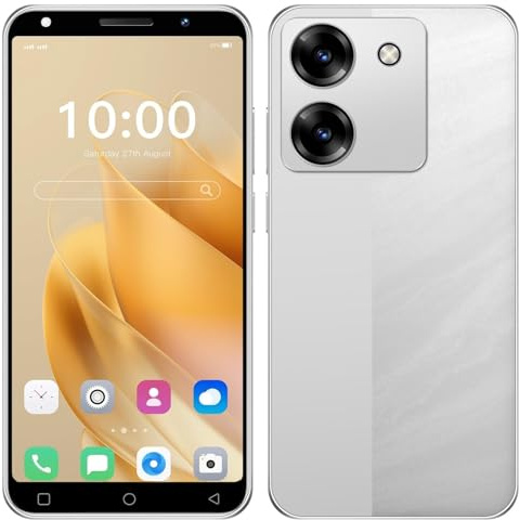 MsMga 4G Mobile Bon Marché, Affichage IPS de 5,0 Pouces, 16 Go ROM (SD à 128 Go), Android OS, Dual SIM Dual Caméras, Face ID Déverrouillage de Téléphones Cellulaires (White)