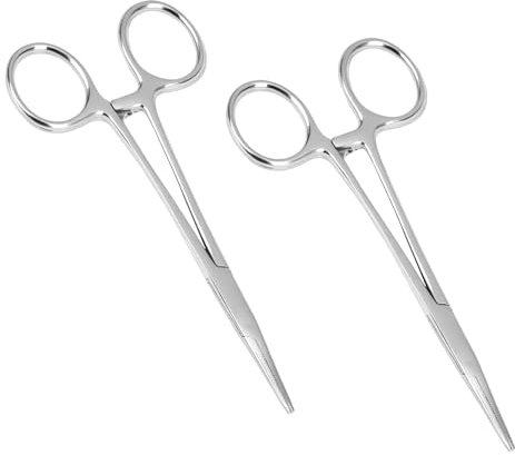 Juego de 2 alicates de perforación de acero inoxidable, pinzas hemostáticas rectas de 12,5 cm con dientes de sierra y mecanismo de bloqueo, alicates de perforación, abridor de perforaciones, sacaanzue