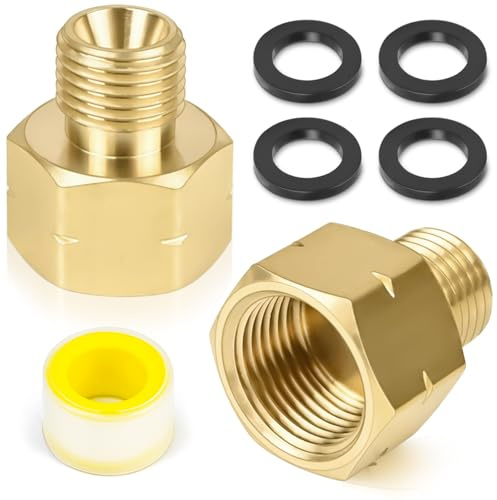 FLEXNOVA 2 adaptadores de gas, latón para bombonas de gas, adaptador de manguera de gas de 3/8 a 1/4 con cinta de sellado de rosca y anillo de sellado, adaptador de gas IG 3/8 x AG 1/4 izquierda