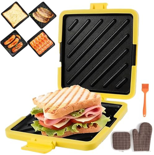 Gettoreach tostato, tostapane tostato per microonde, toastie sandwich con tostapane, formaggio grigliato, tostapane per microonde con cinghie regolabili in silicone, antiaderente (giallo)