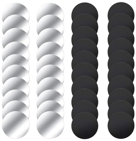 Lxtness 40 Stück Metallplättchen Selbstklebend Set, 40mm Metallplatte | für Magnete Dünn Metallscheiben, Schwarz + Silber Metall Platte Kompatibel mit Magnet kfz Handyhalter