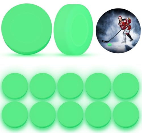 Hockey-Pucks, leuchtet im Dunkeln, selbstleuchtende, grüne Pucks für Kinder und Erwachsene, perfekt für Outdoor-Spiele, Partys und Geschenke, 12 Stück
