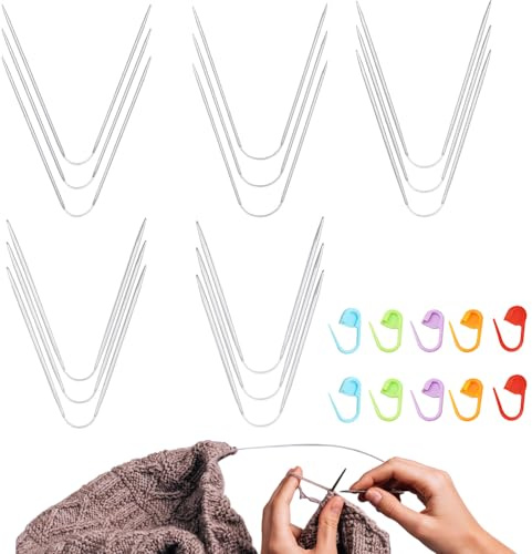 Rundstricknadeln Set, 15 Stück Edelstahl Stricknadeln | Mit 20 Maschenmarkierern, 2/2,5/3/4 mm, leichte Mini Rundnadeln für Socken, Handschuhe und Mützen