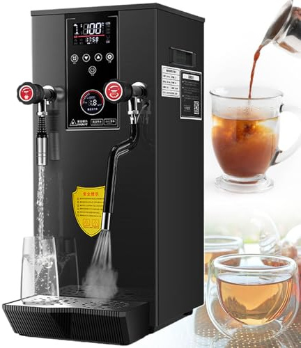 Espumador de vapor profesional de 12 L - Hervidor de agua de mesa de 2500 W, espumador automático de leche, indicador de temperatura + indicador de presión de vapor, equipo de café negro