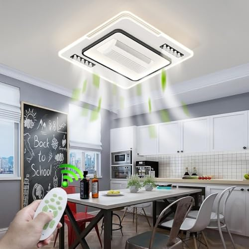 RuiRfh Modern bladeless Ceiling Fans with Lights and Remote Control 6 speeds 3000K-6500K dimmable LED Enclosed Fan Ceiling Light for Bedroom Kitchen Island Dining Room and Living Room Fan Light