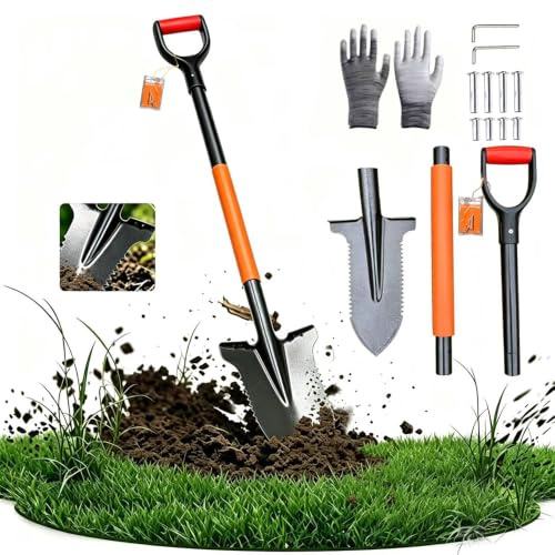 Pelle Bêche avec Scie à Racines, Beche Coupe Racine, 115CM, Détachable, Bêche à Transplanter, Pelle Jardinage Robuste, Outillage Pratique pour Désherbage, Déracinage et Entretien Gazon