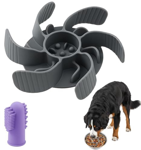 Slow Feeder Dog Bowl, Includes One Free Pet Finger Toothbrush, Prevents Bloat and Digestive Issues, Silicone Slow Feeder Insert for Small and Medium Breeds