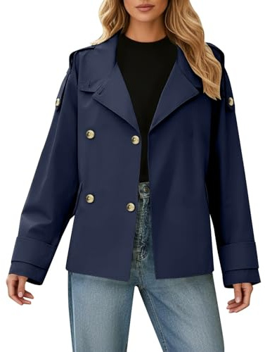 Dasongff Trench - Giacca corta da donna, con doppio petto e chiusura a doppio petto