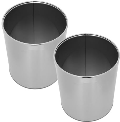 OSALADI Cubo de Basura Metálico de Acero Inoxidable 2 Unidades Redondo Capa Única 10 Litros Papelera para Baño y Cocina Contenedor Práctico para Hogar y Oficina