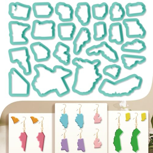 beinkmake 25Pcs America Map Polymer Clay Cutters State Clay Cutters Polymer Jewelry Cutter for Keychain Making Party Festival DIY Supplies