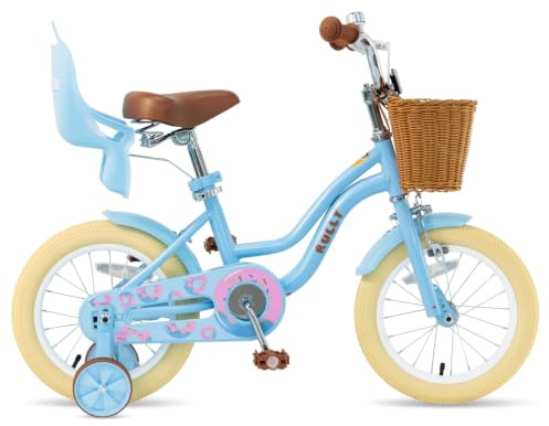 RULLY Kinderfahrrad für Mädchen, Laufrad mit Stützrädern, Korb & Puppensitz, Verstellbarer Sitz, Fahrrad für Kinder von 2–7 Jahren, Pink/Lila/Blau