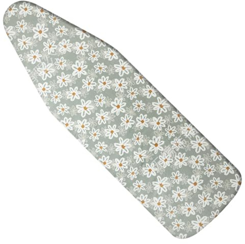 Rhinenet Ironing Board Cover with Extra Thick Padding Drawstring Tightening with Thick 6 mm Felt Padding Easy Fit Scorch Resistant Printed Size Up to 55x19 inch (White Flower)