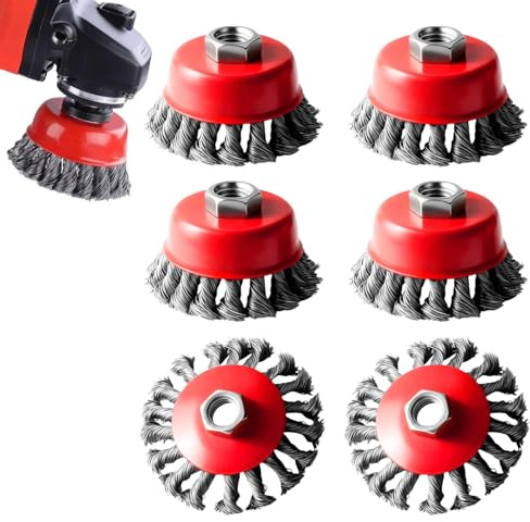 6Pcs Angle Grinder Wire Drill Brush Set, M14 Thread for 115mm Sander Heavy Duty Wire Wheels for Rust Paint Removal, Weld Cleaning Metal Grinding