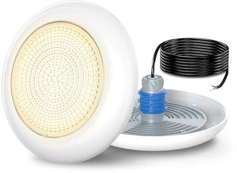 OSREE LED Poolscheinwerfer mit 1,5 Außengewinde, 18W Harz Gefüllt Poolbeleuchtung 3000K Nicht Dimmbar, 1440lm, Ø242mm, 12V AC/DC Unterwasser LED Poollampe für Einbaunische 1 1/2 Zoll der Beckenwand